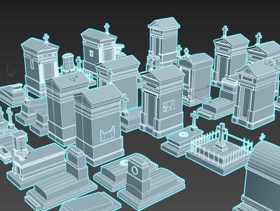 Cemetery with tombs and gravestones 3D model_13