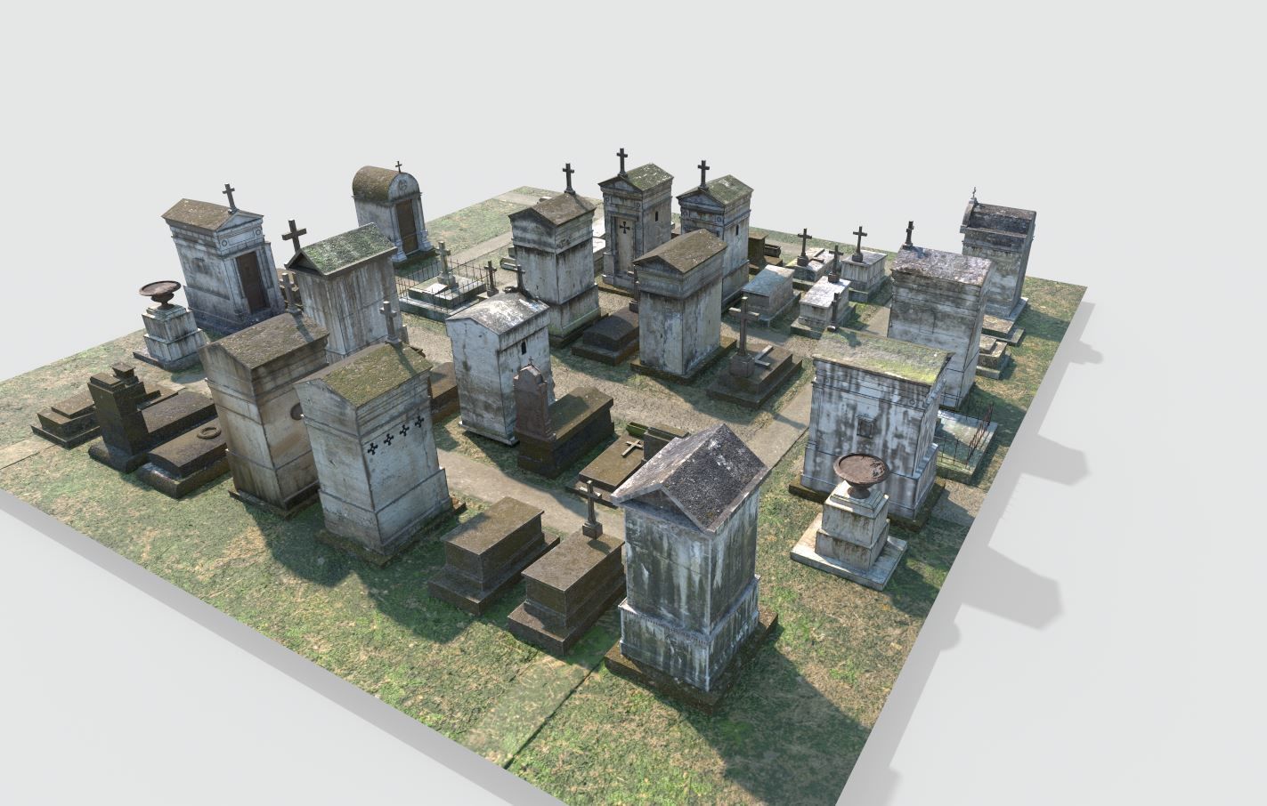Cemetery with tombs and gravestones 3D model_9
