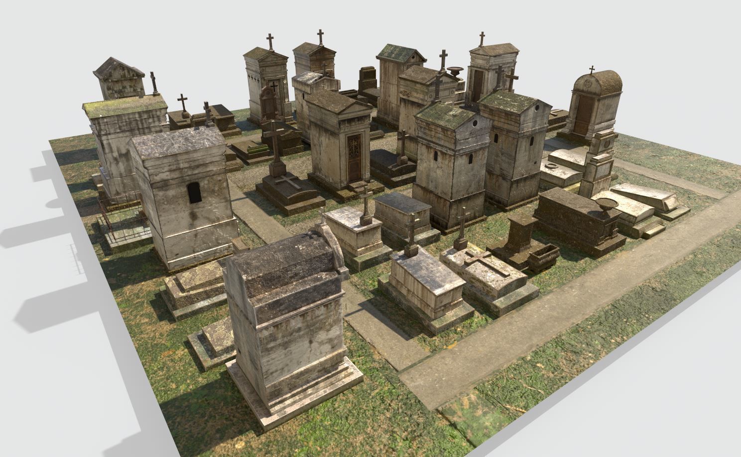 Cemetery with tombs and gravestones 3D model_6