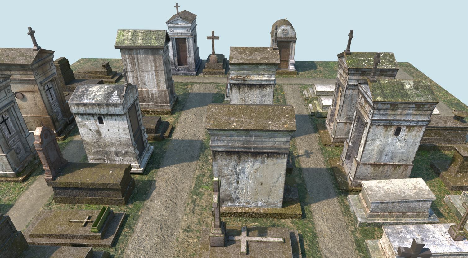 Cemetery with tombs and gravestones 3D model_3