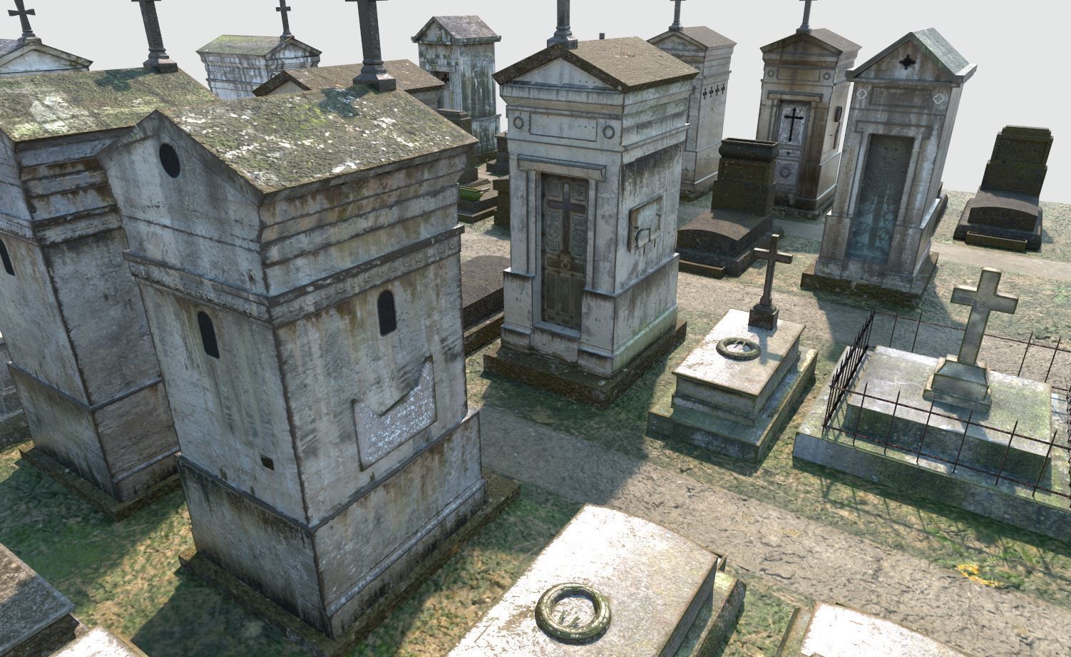 Cemetery with tombs and gravestones 3D model_10
