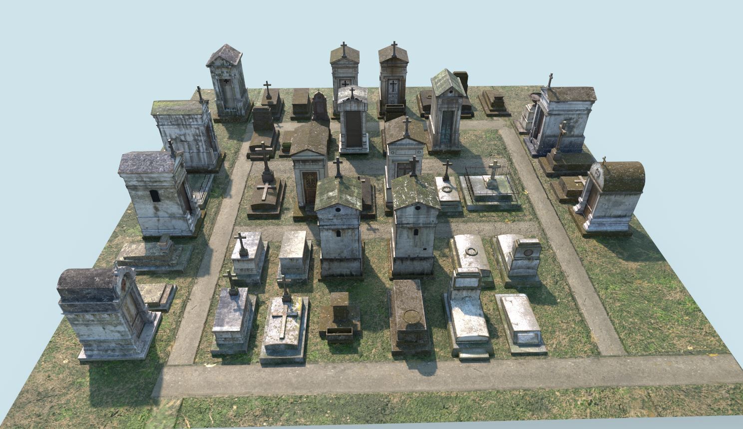 Cemetery with tombs and gravestones 3D model_11