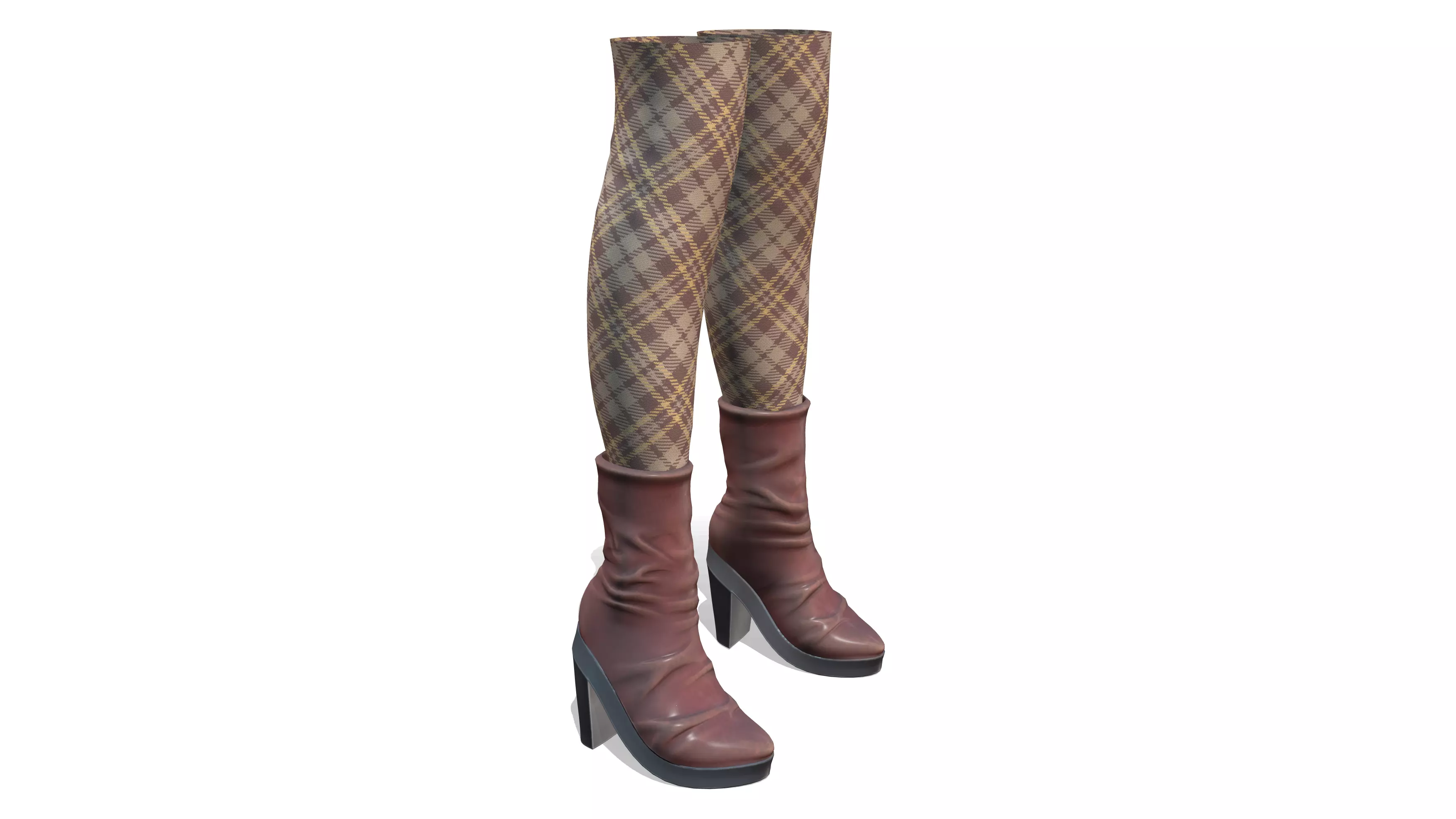 Chunky High Heel Boots With Socks Low-poly 3D model