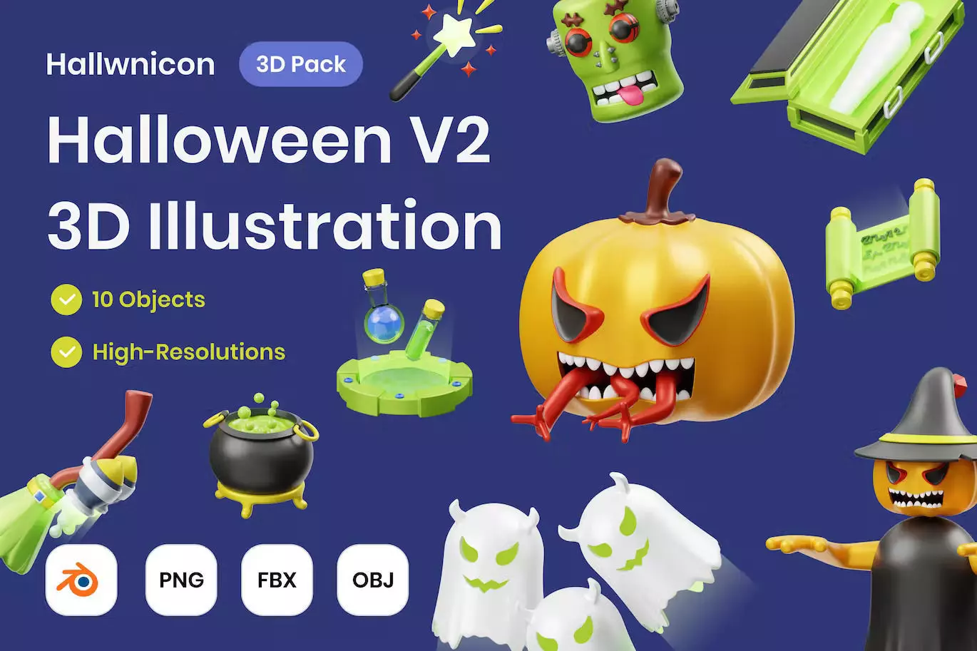 Halloween V2 3D Illustration Low-poly 3D model_0