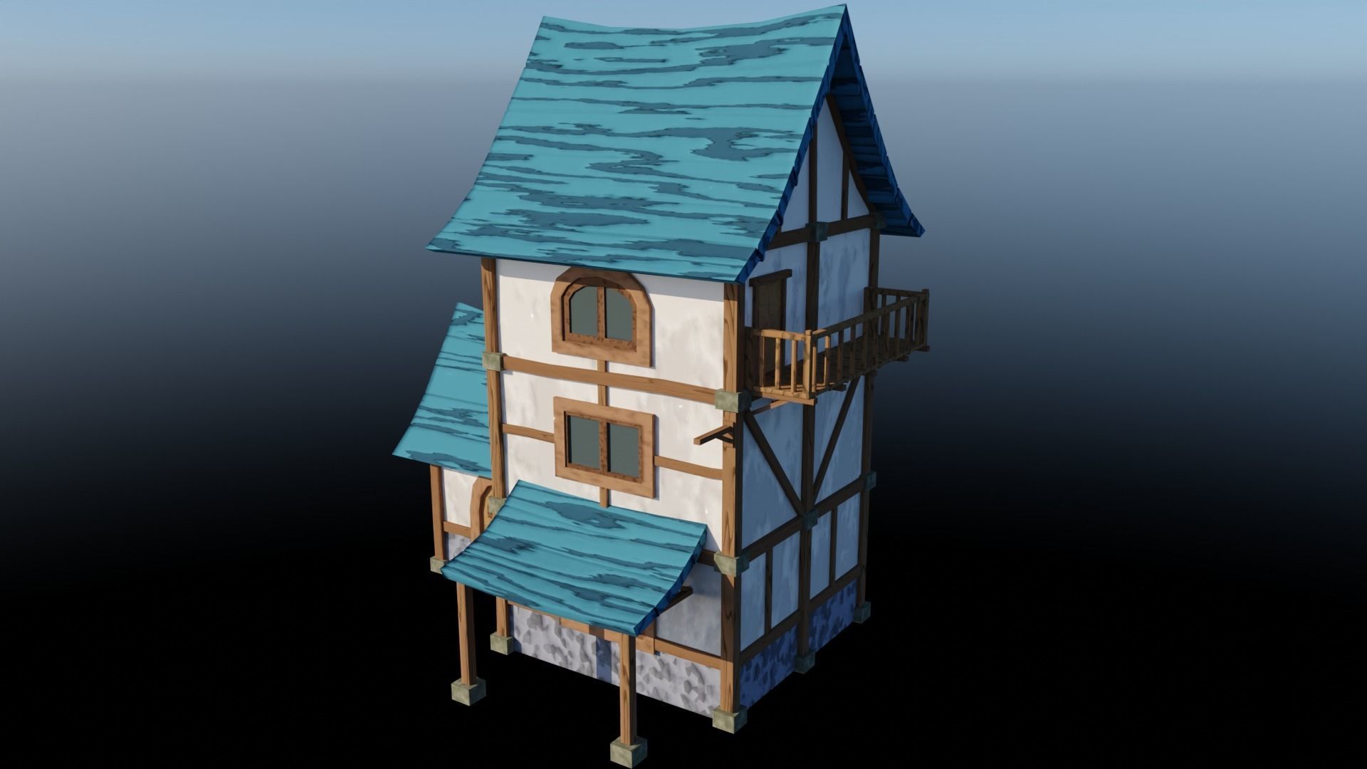 Medieval Low Poly House 2 Low-poly 3D model_9