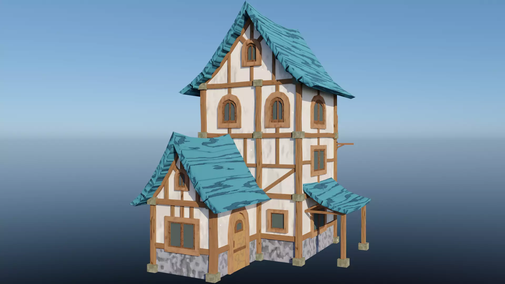 Medieval Low Poly House 2 Low-poly 3D model_0