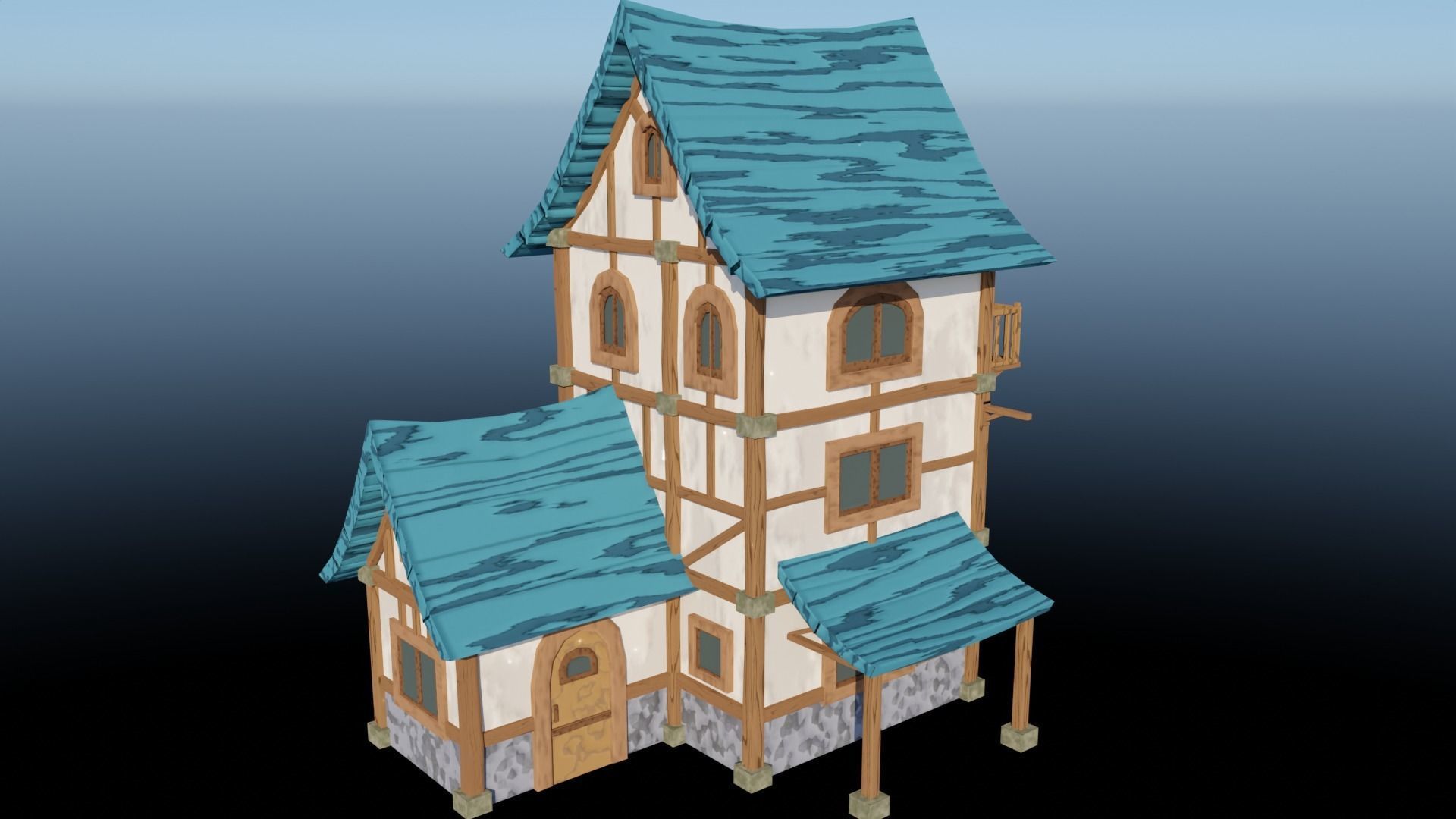 Medieval Low Poly House 2 Low-poly 3D model_2