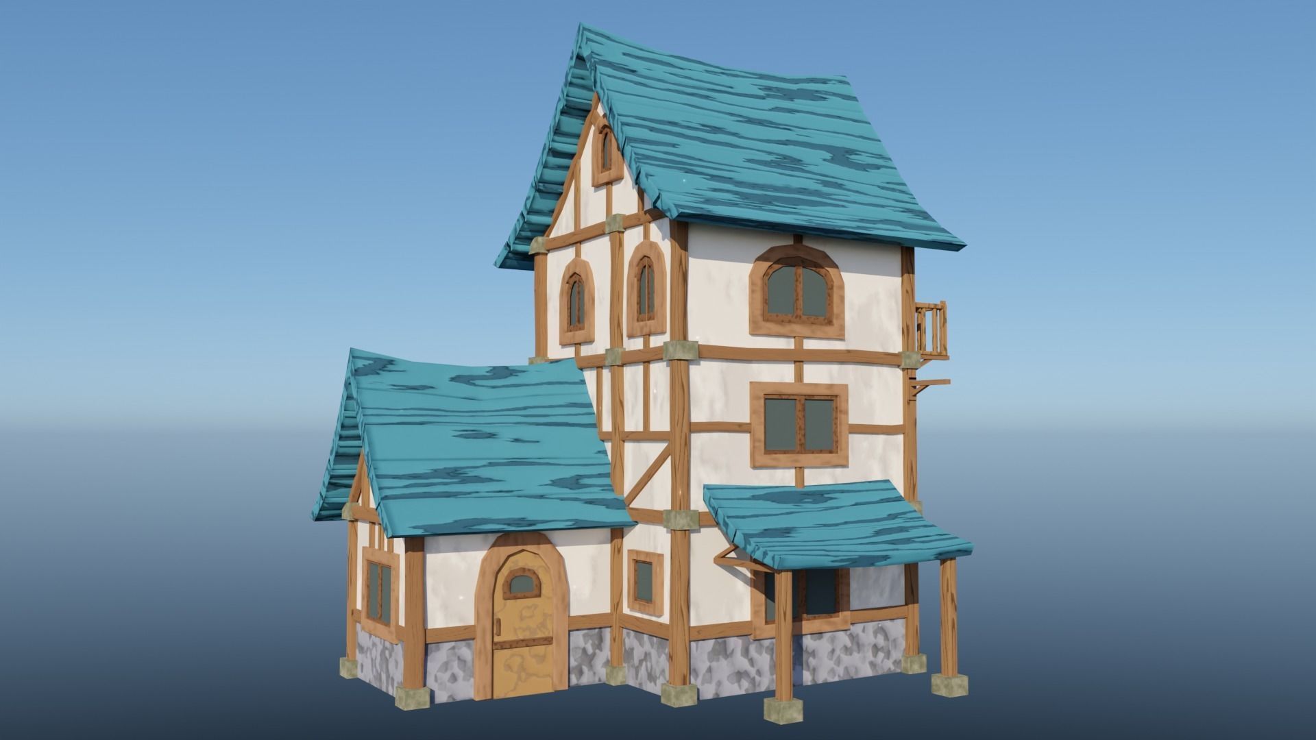 Medieval Low Poly House 2 Low-poly 3D model_1