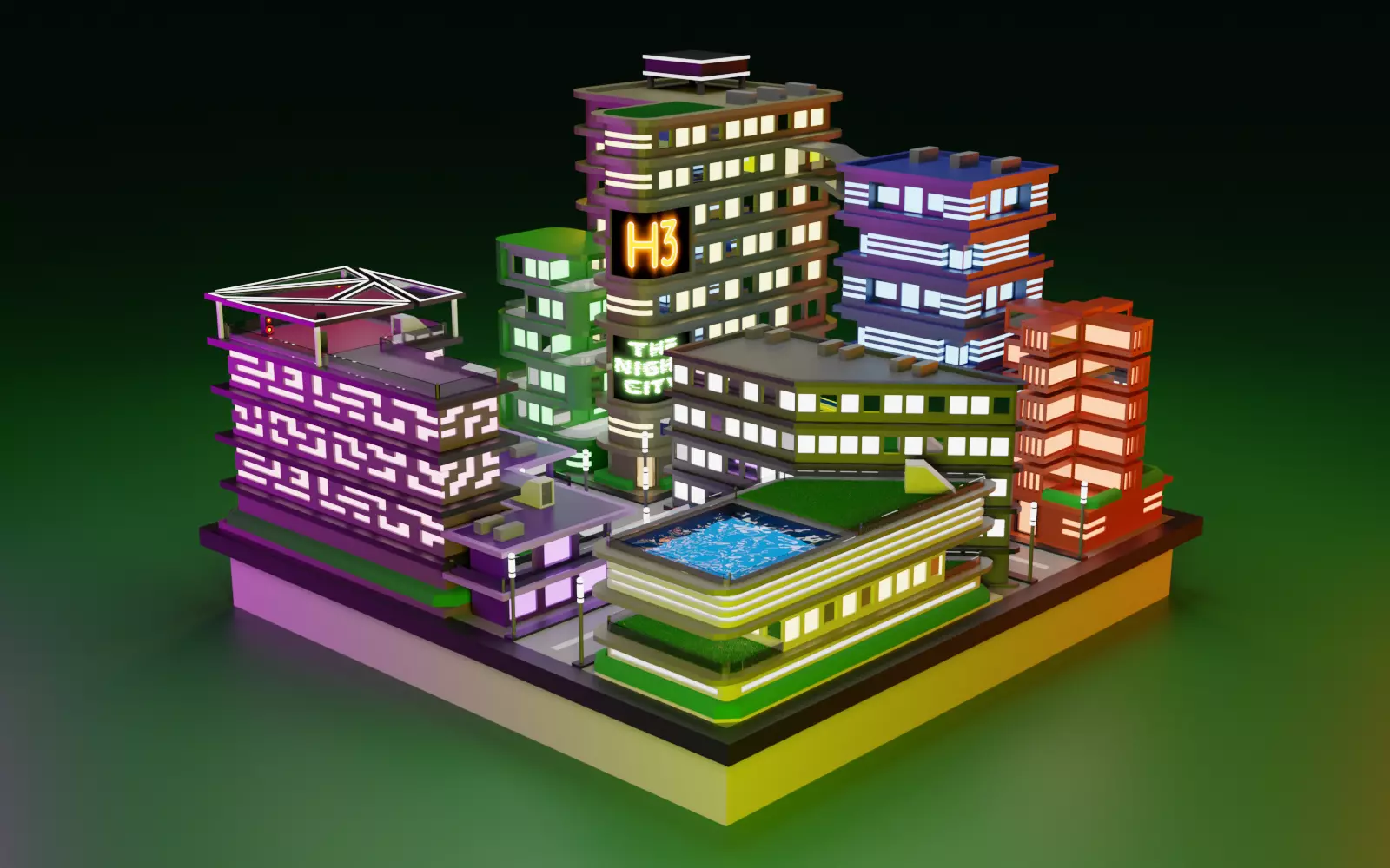 The Night City - Blender Low-poly 3D model