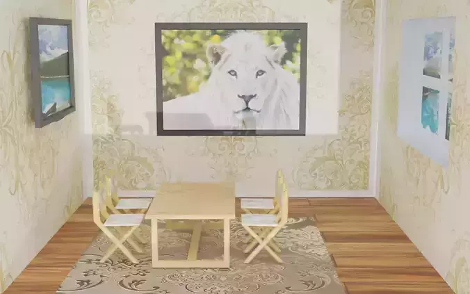 Hause dining room in dollhouse Low-poly 3D model