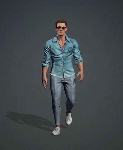 Steve man in sunglasses and shirt Low-poly 3D model