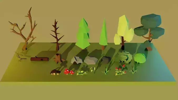 Low poly Forest Pack Free low-poly 3D model