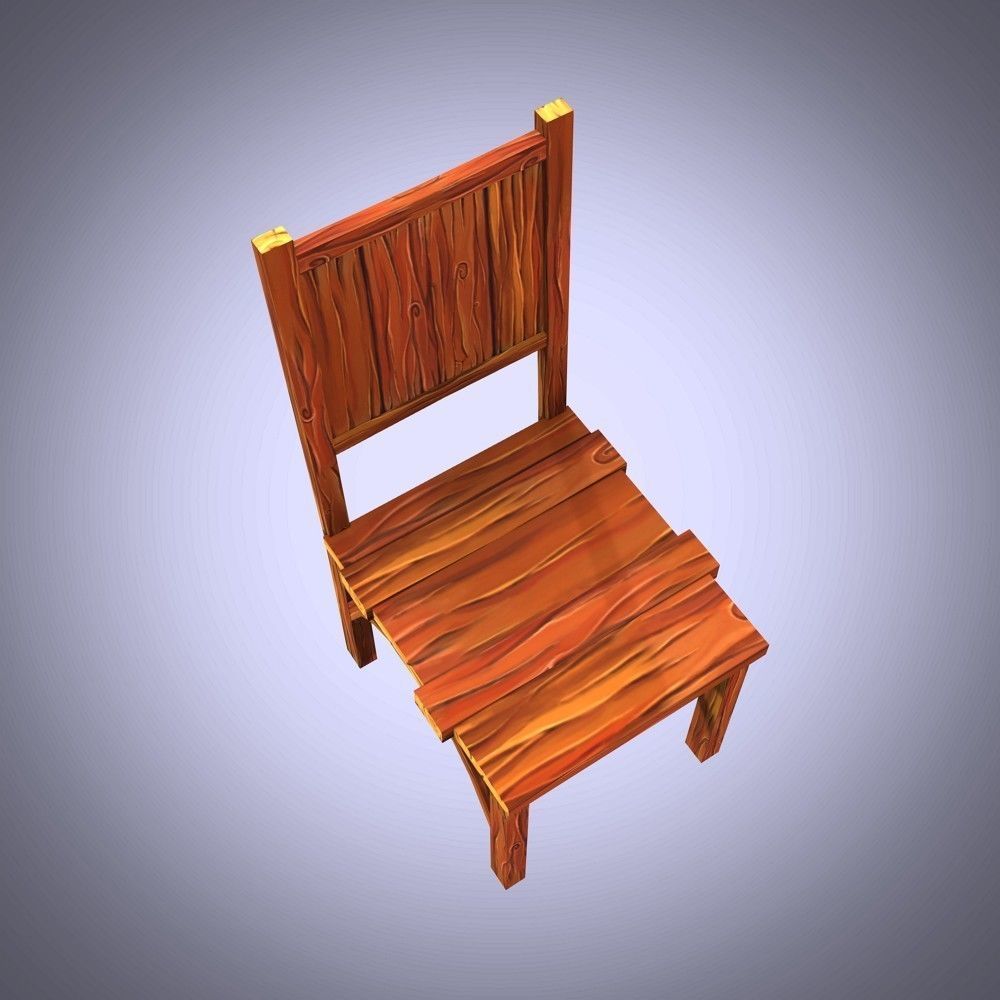 cartoon Old Wooden Chair4 Low-poly 3D model_2