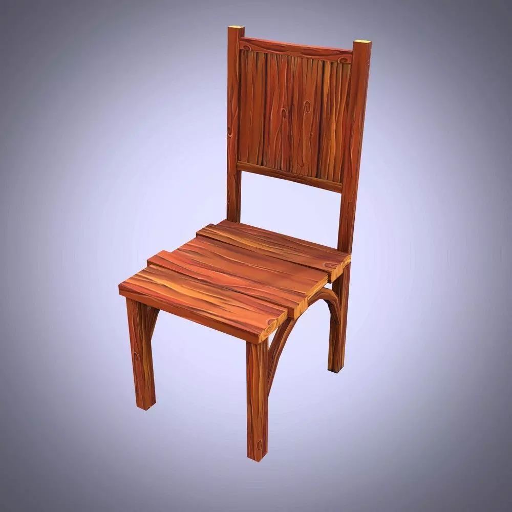 cartoon Old Wooden Chair4 Low-poly 3D model_0