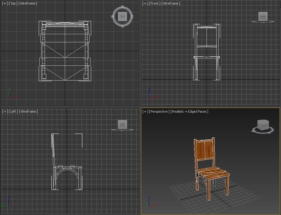 cartoon Old Wooden Chair4 Low-poly 3D model_4