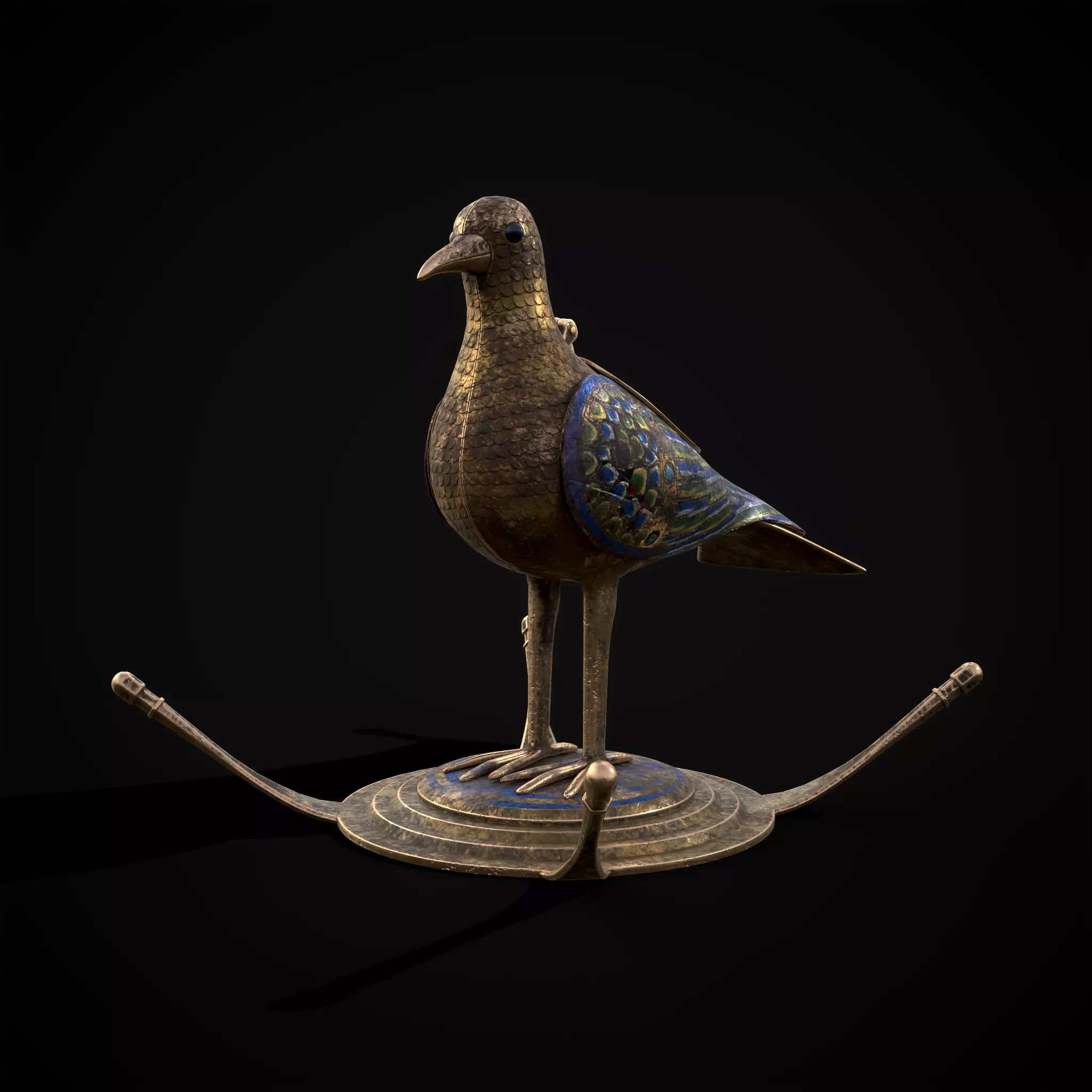 Hand Painted Gold Bird Coffer Low-poly 3D model_0