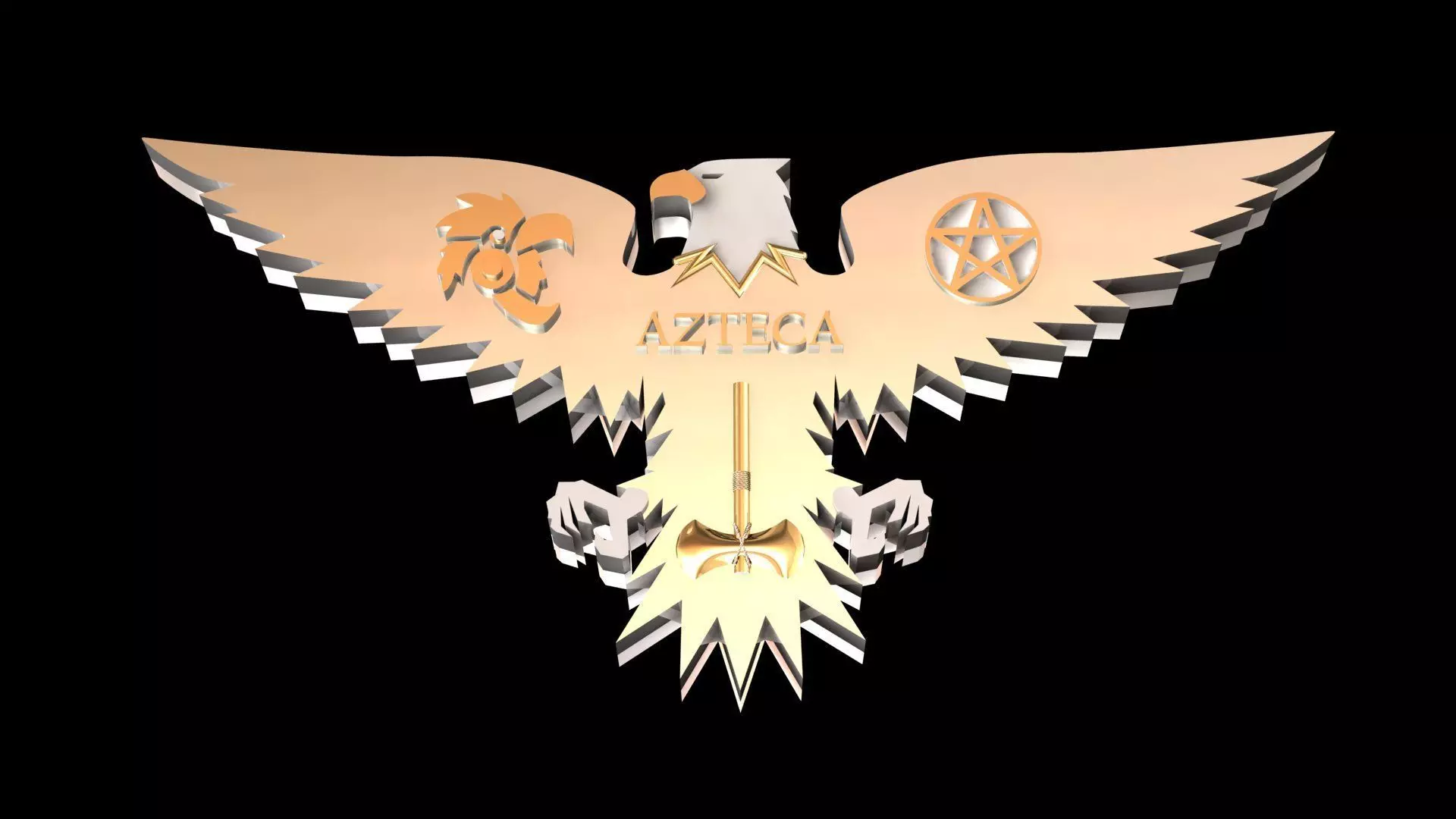 Azteca Eagle pagan pentagram 3D print model_0
