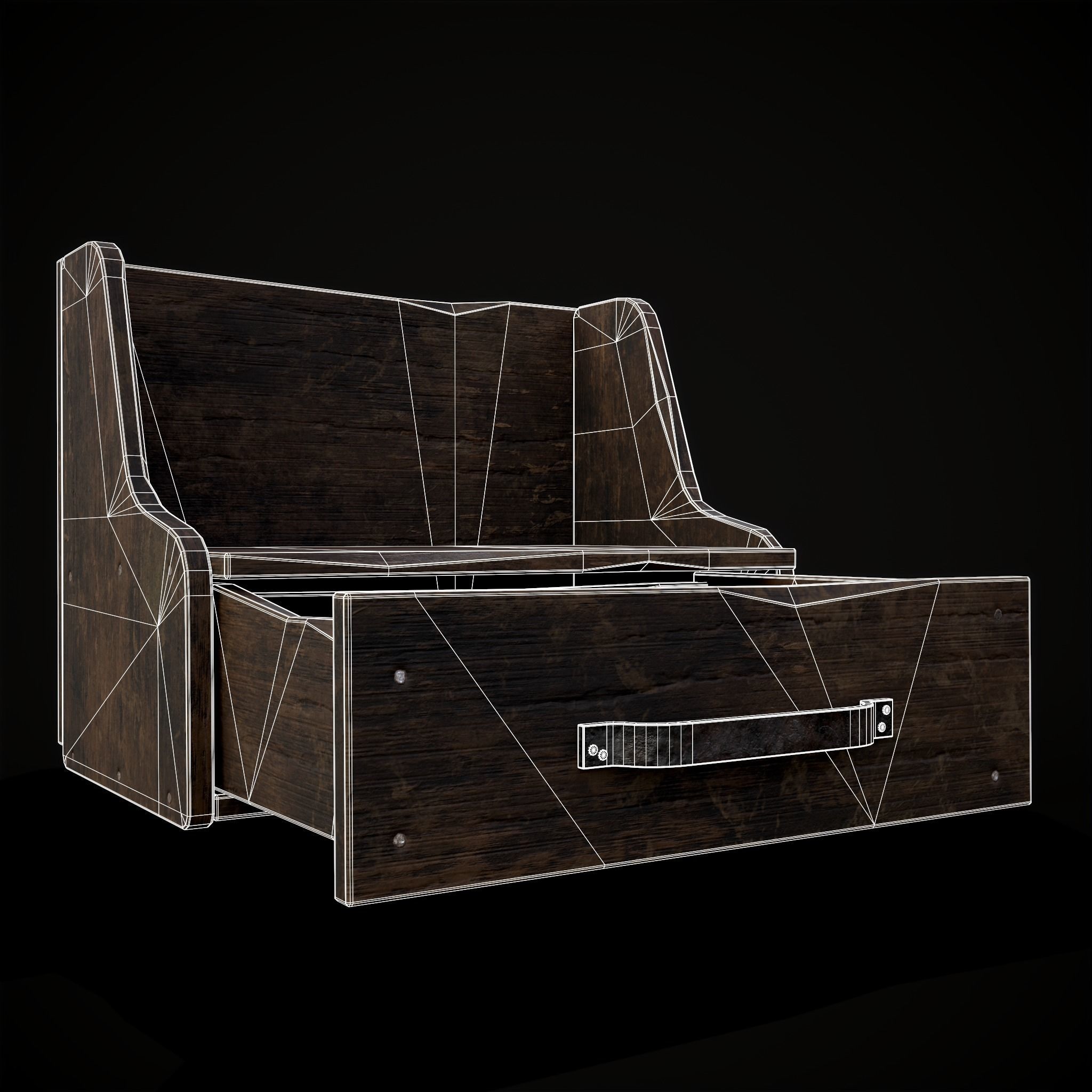 Rustic Wooden Bedside Table Top Drawer Low-poly 3D model_13