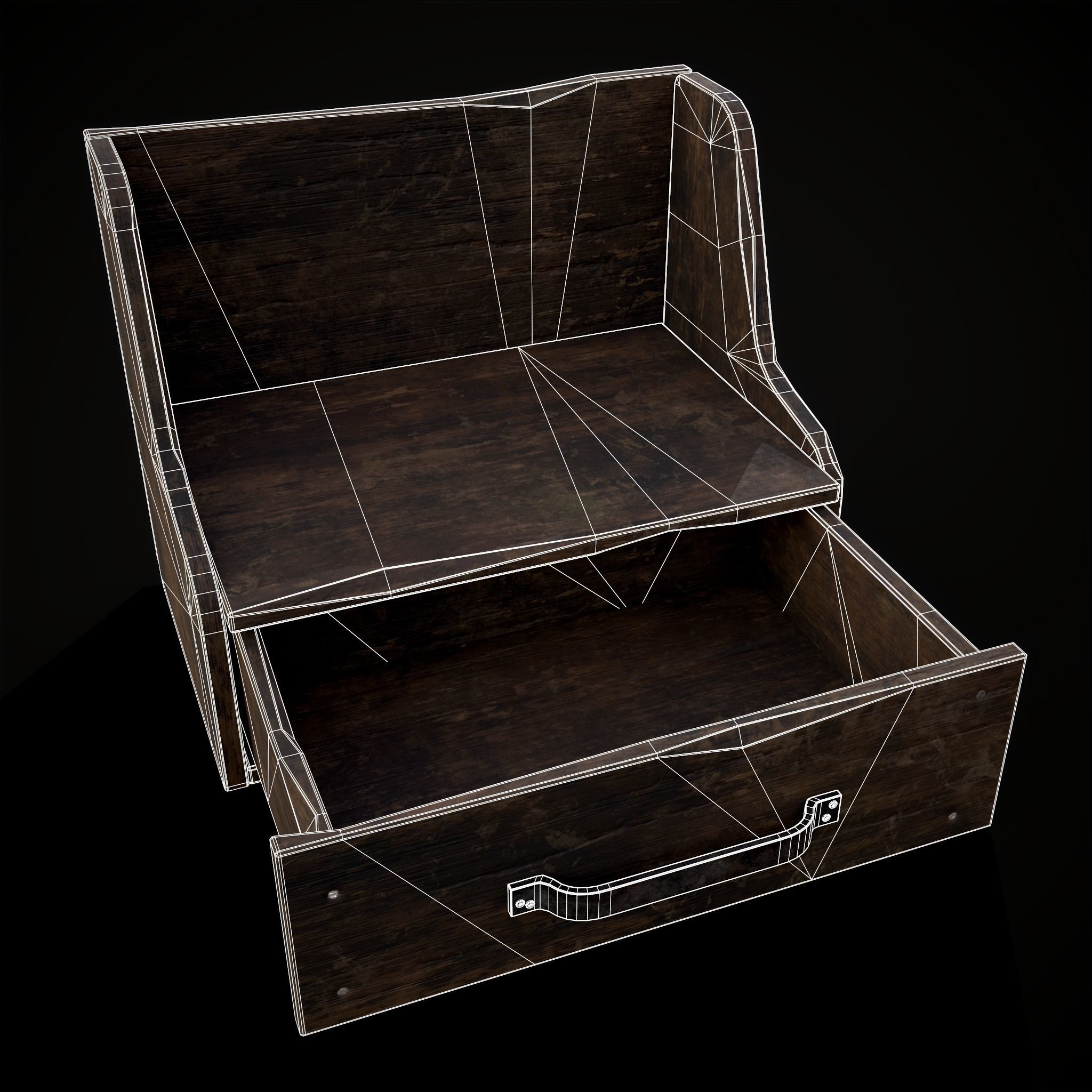 Rustic Wooden Bedside Table Top Drawer Low-poly 3D model_19