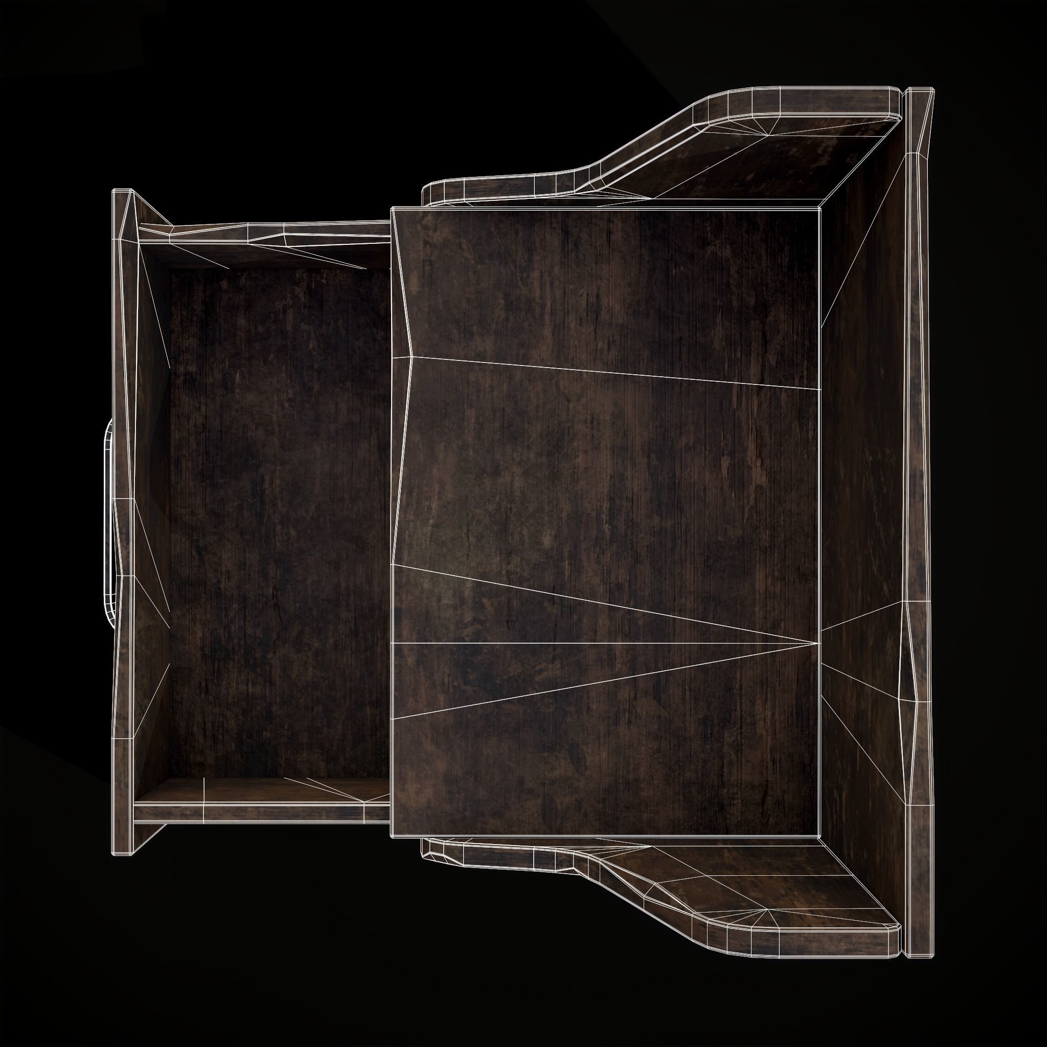 Rustic Wooden Bedside Table Top Drawer Low-poly 3D model_15