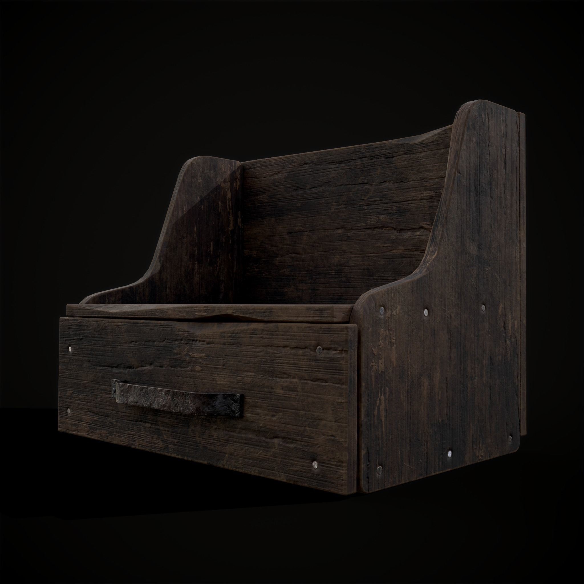 Rustic Wooden Bedside Table Top Drawer Low-poly 3D model_4