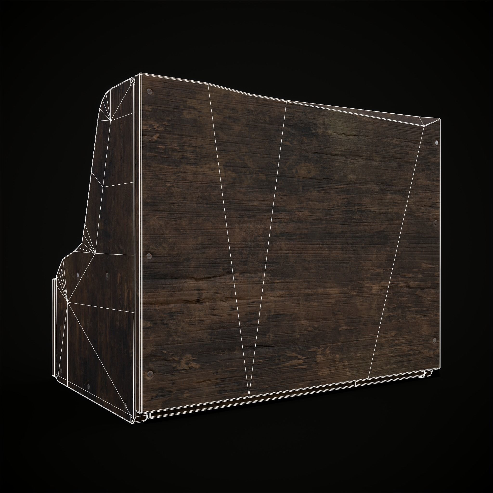 Rustic Wooden Bedside Table Top Drawer Low-poly 3D model_7