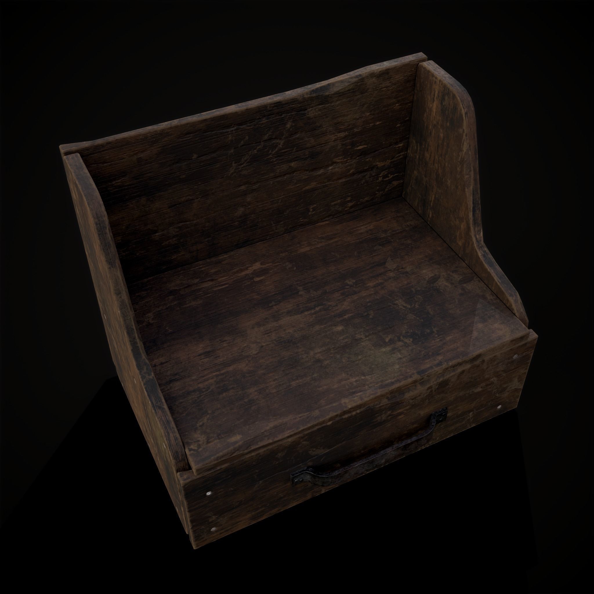 Rustic Wooden Bedside Table Top Drawer Low-poly 3D model_8