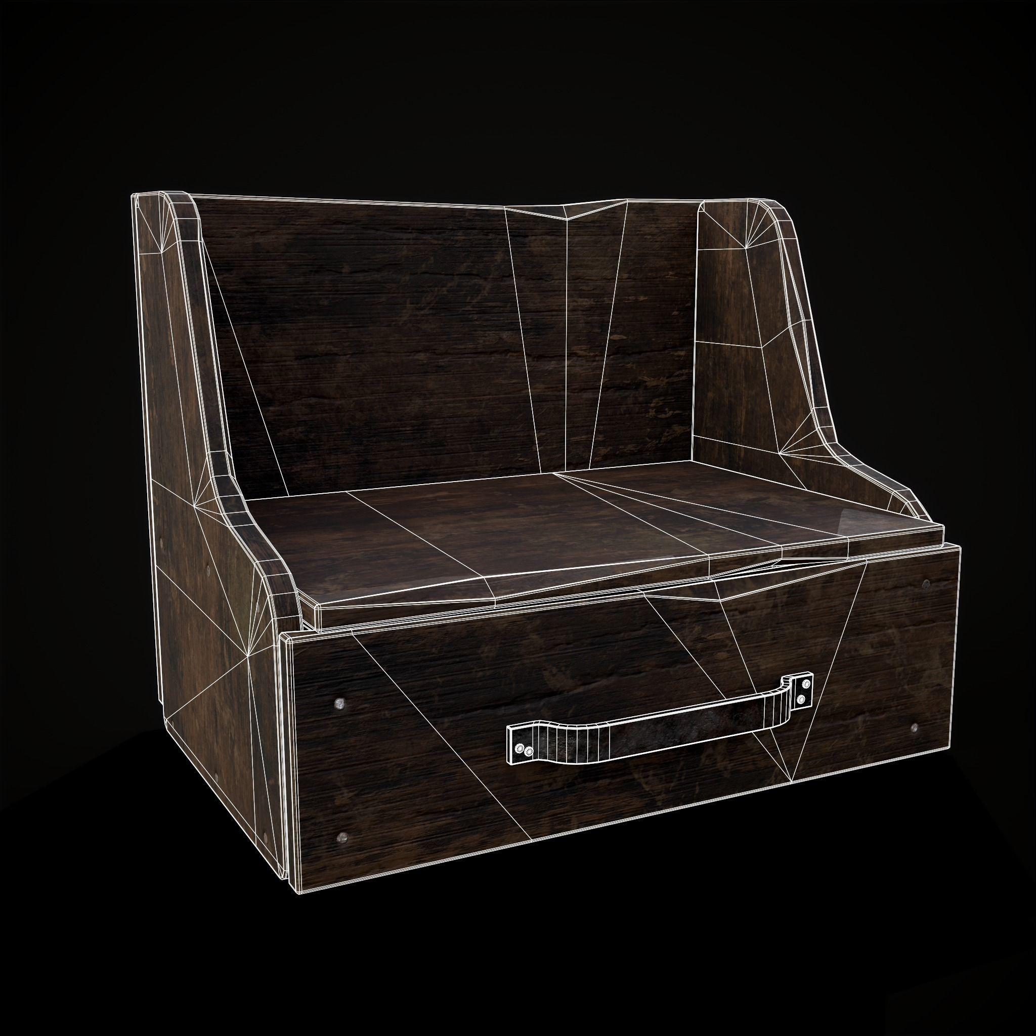 Rustic Wooden Bedside Table Top Drawer Low-poly 3D model_3