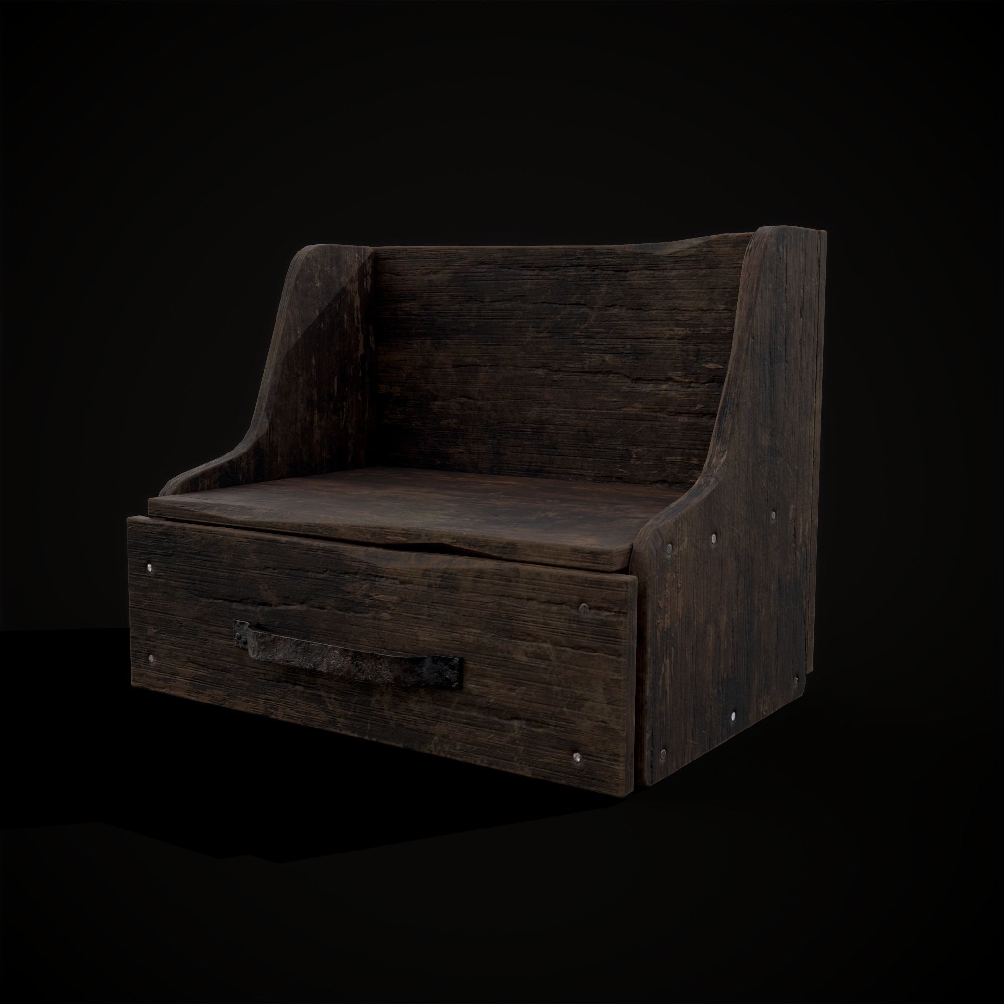 Rustic Wooden Bedside Table Top Drawer Low-poly 3D model_20