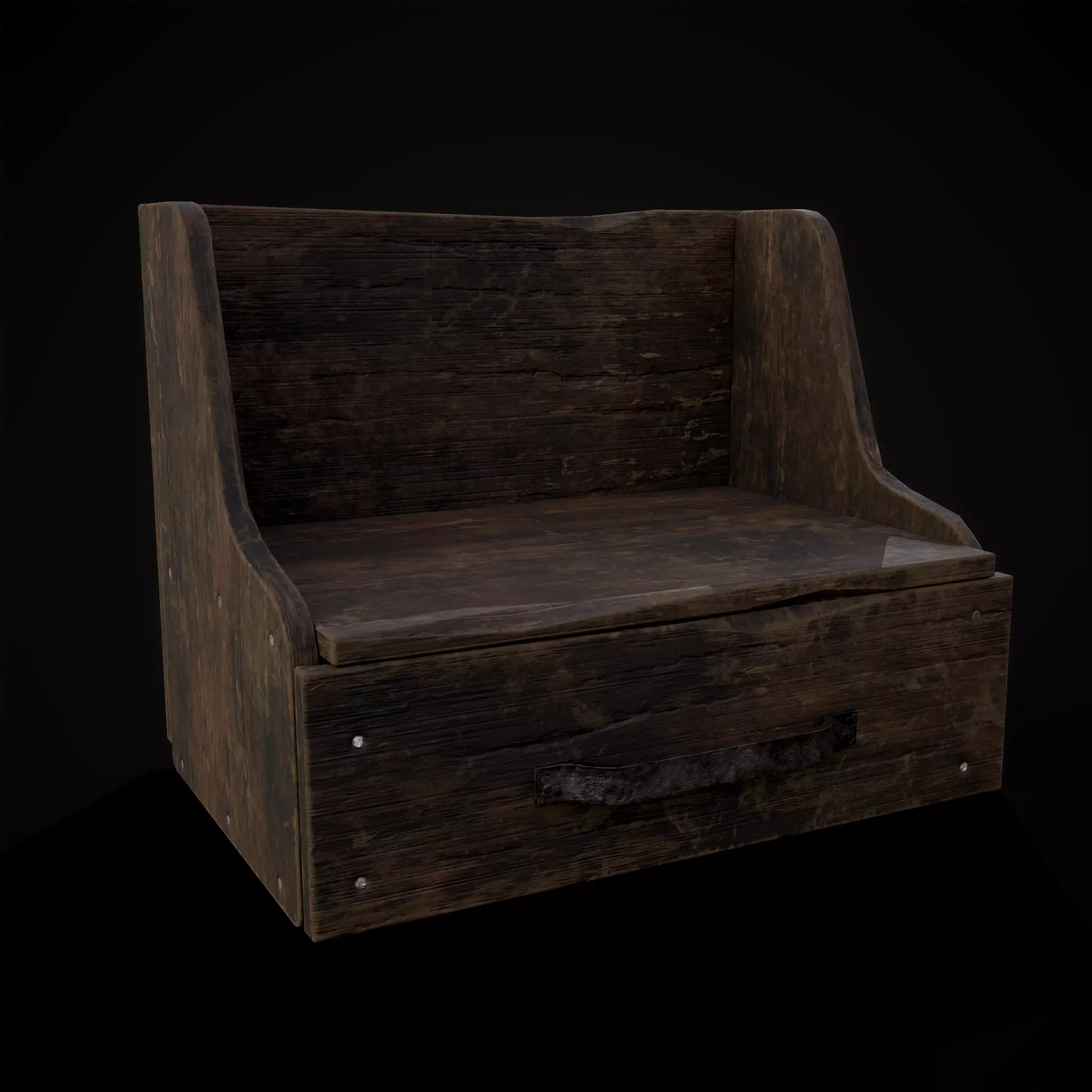 Rustic Wooden Bedside Table Top Drawer Low-poly 3D model_0