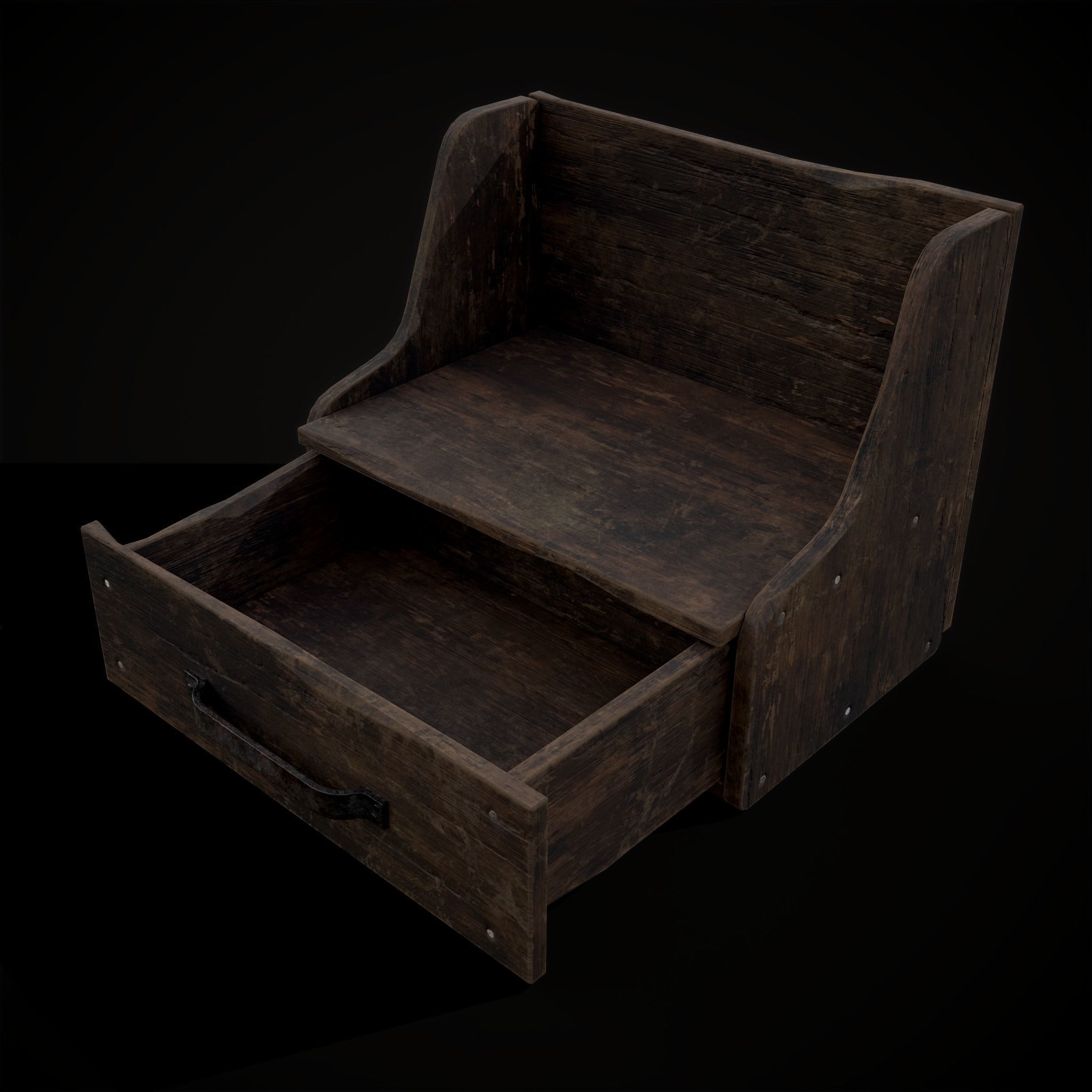 Rustic Wooden Bedside Table Top Drawer Low-poly 3D model_10