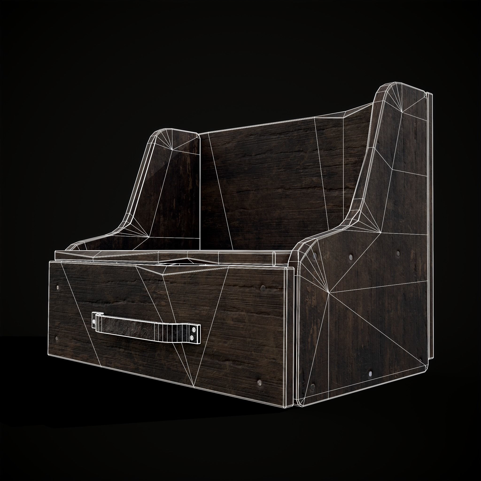 Rustic Wooden Bedside Table Top Drawer Low-poly 3D model_5