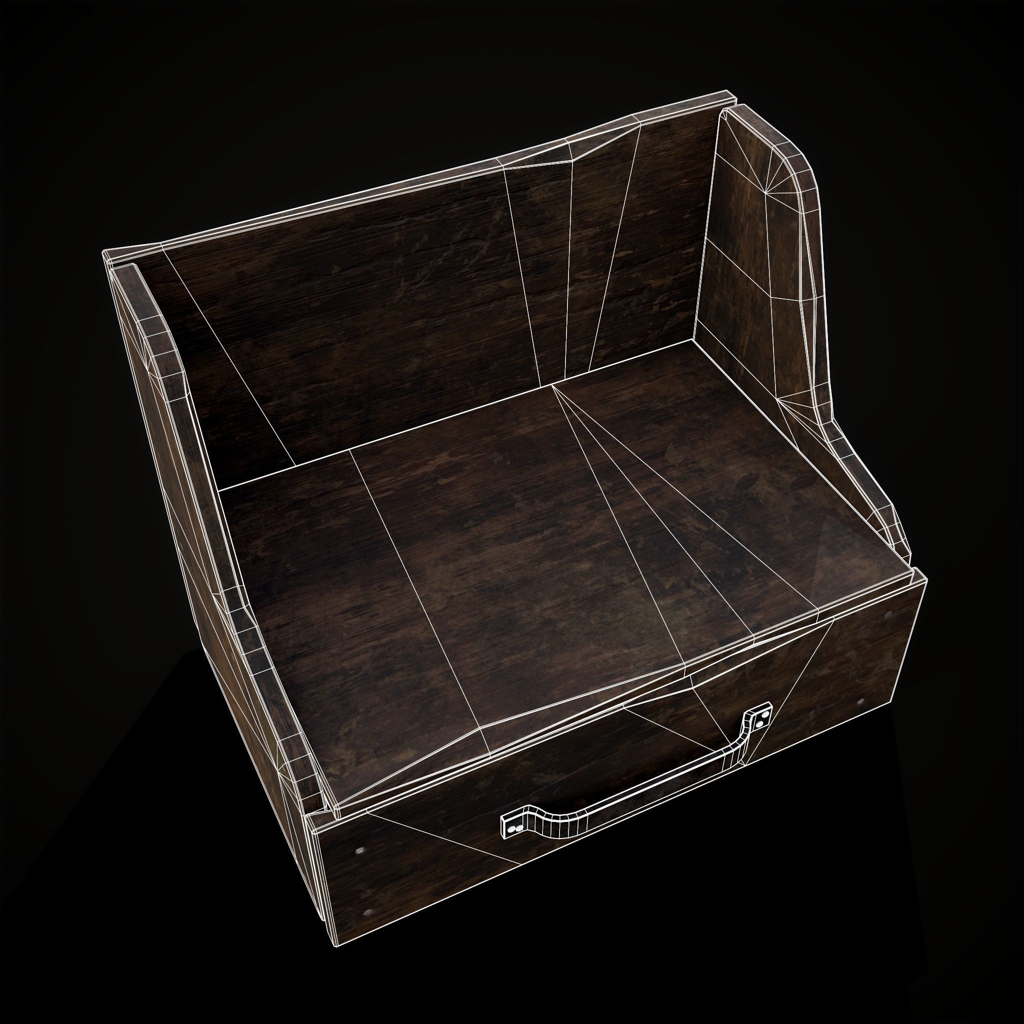 Rustic Wooden Bedside Table Top Drawer Low-poly 3D model_9