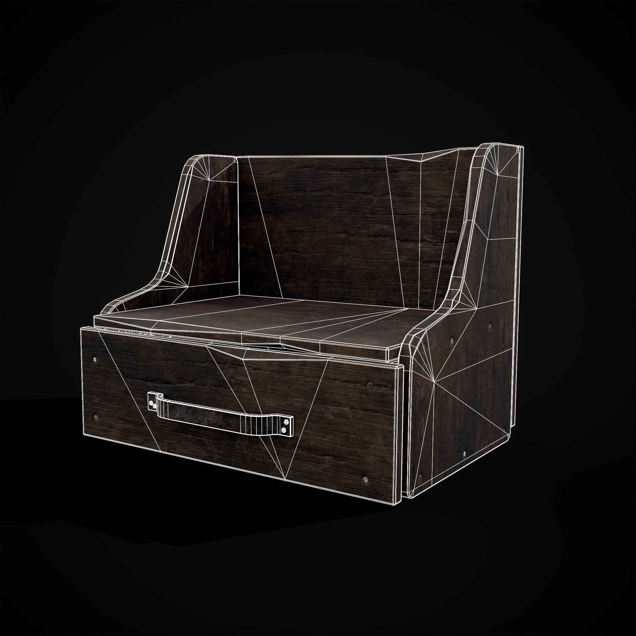 Rustic Wooden Bedside Table Top Drawer Low-poly 3D model_21