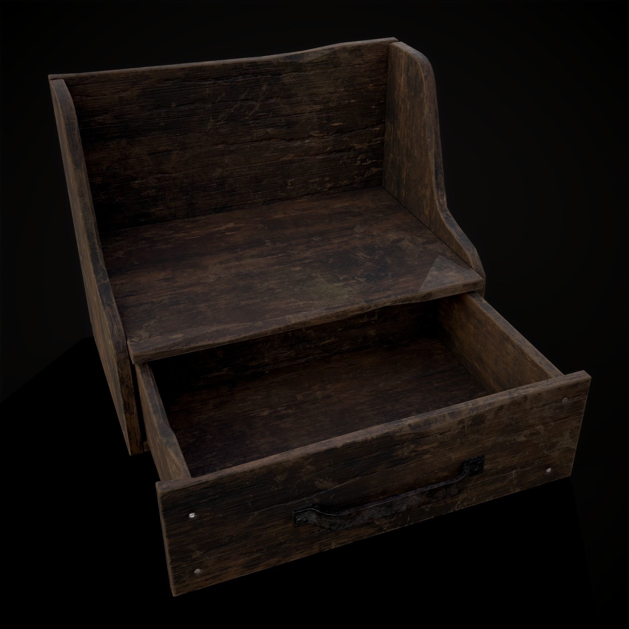 Rustic Wooden Bedside Table Top Drawer Low-poly 3D model_18