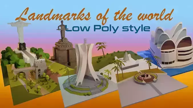 Landmarks of the world A to D Low-poly 3D model