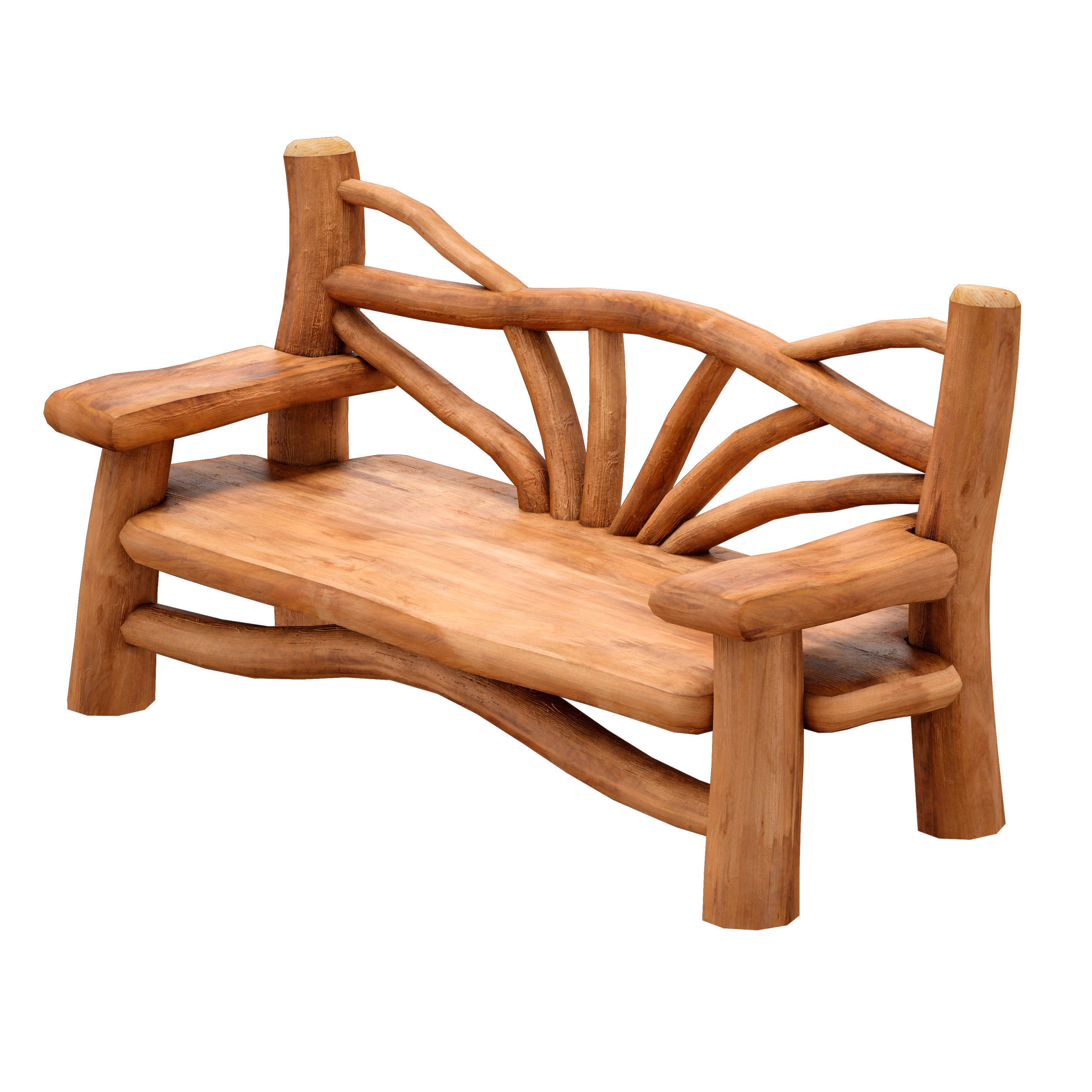 Wooden bench made of logs and branches 3D model_6