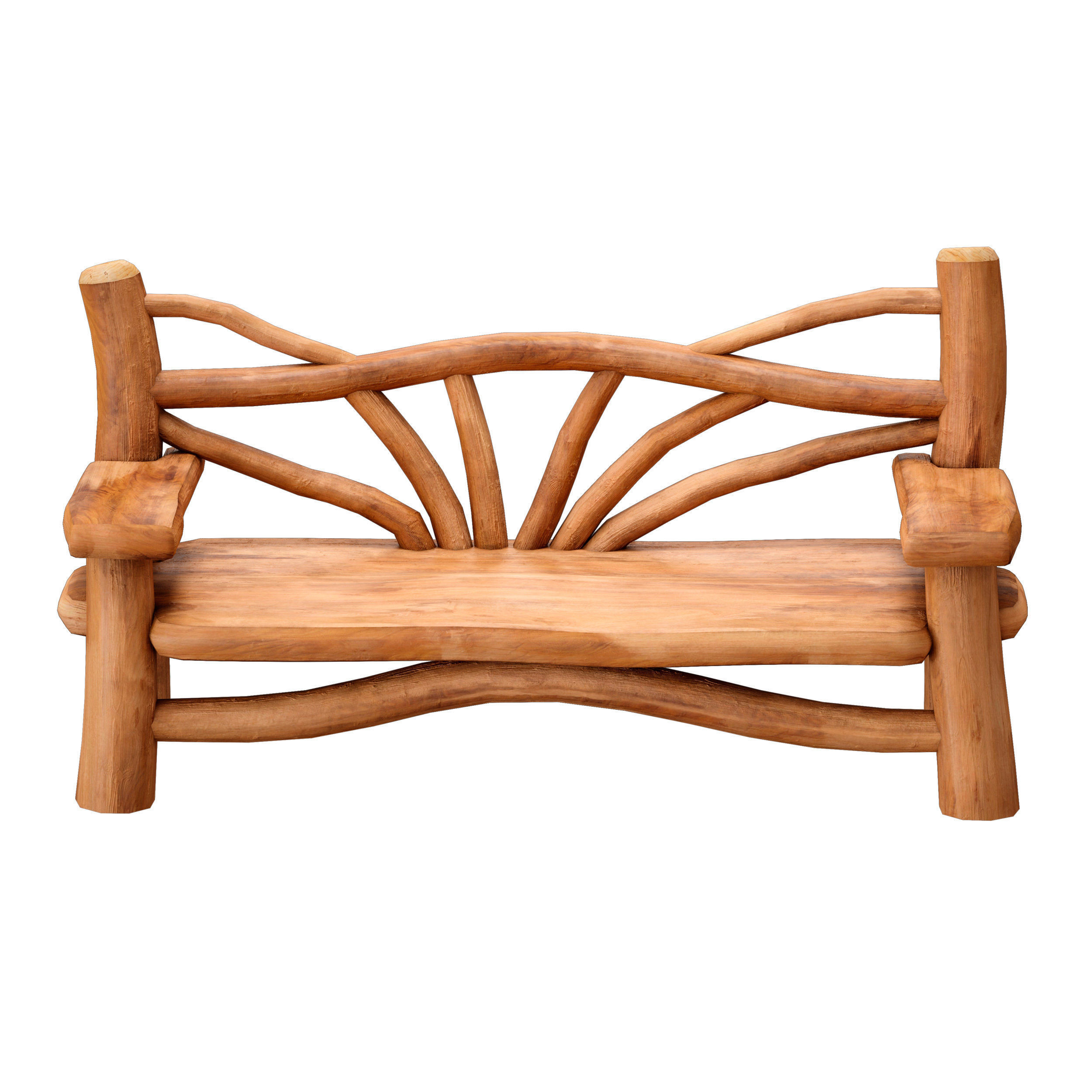 Wooden bench made of logs and branches 3D model_5