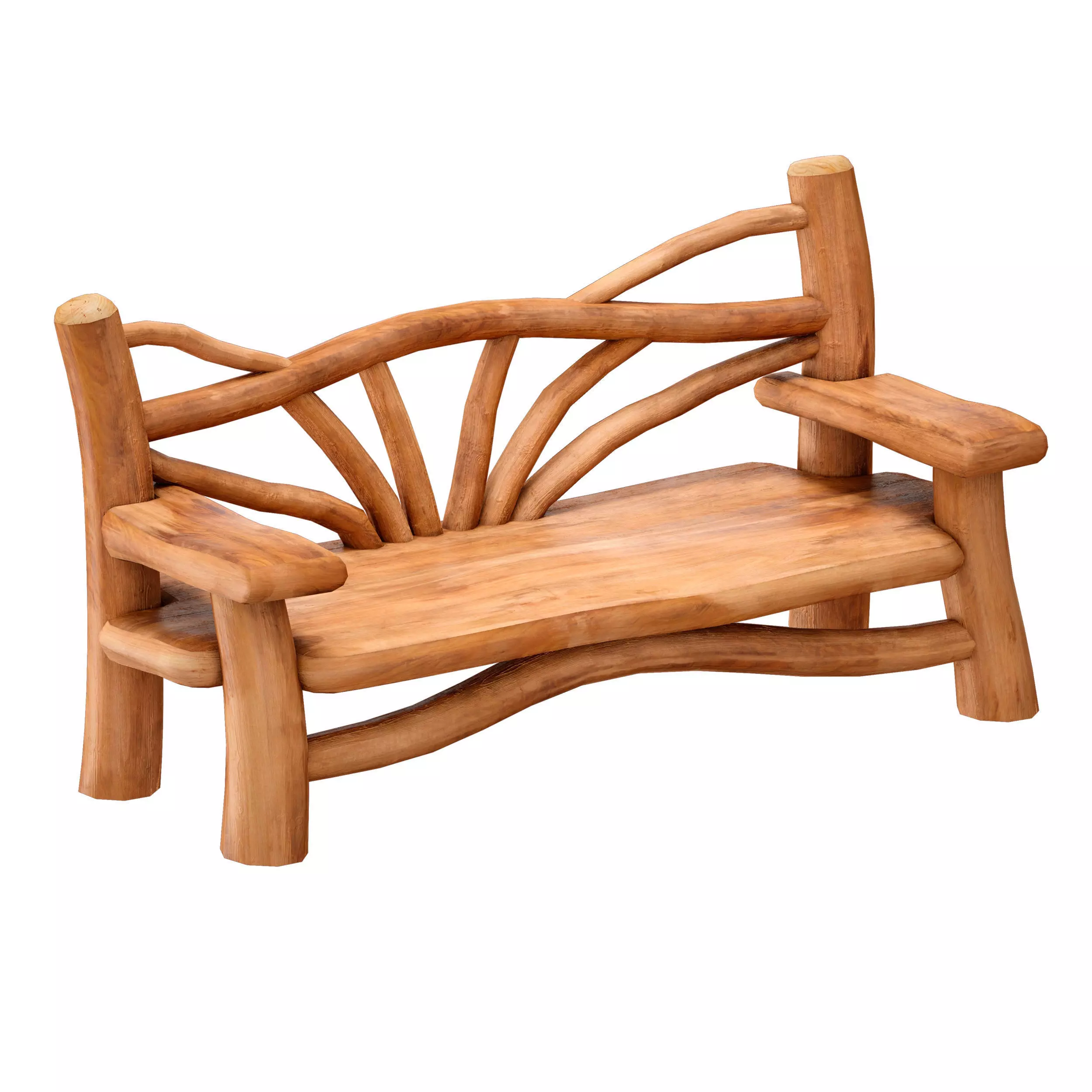 Wooden bench made of logs and branches 3D model_0