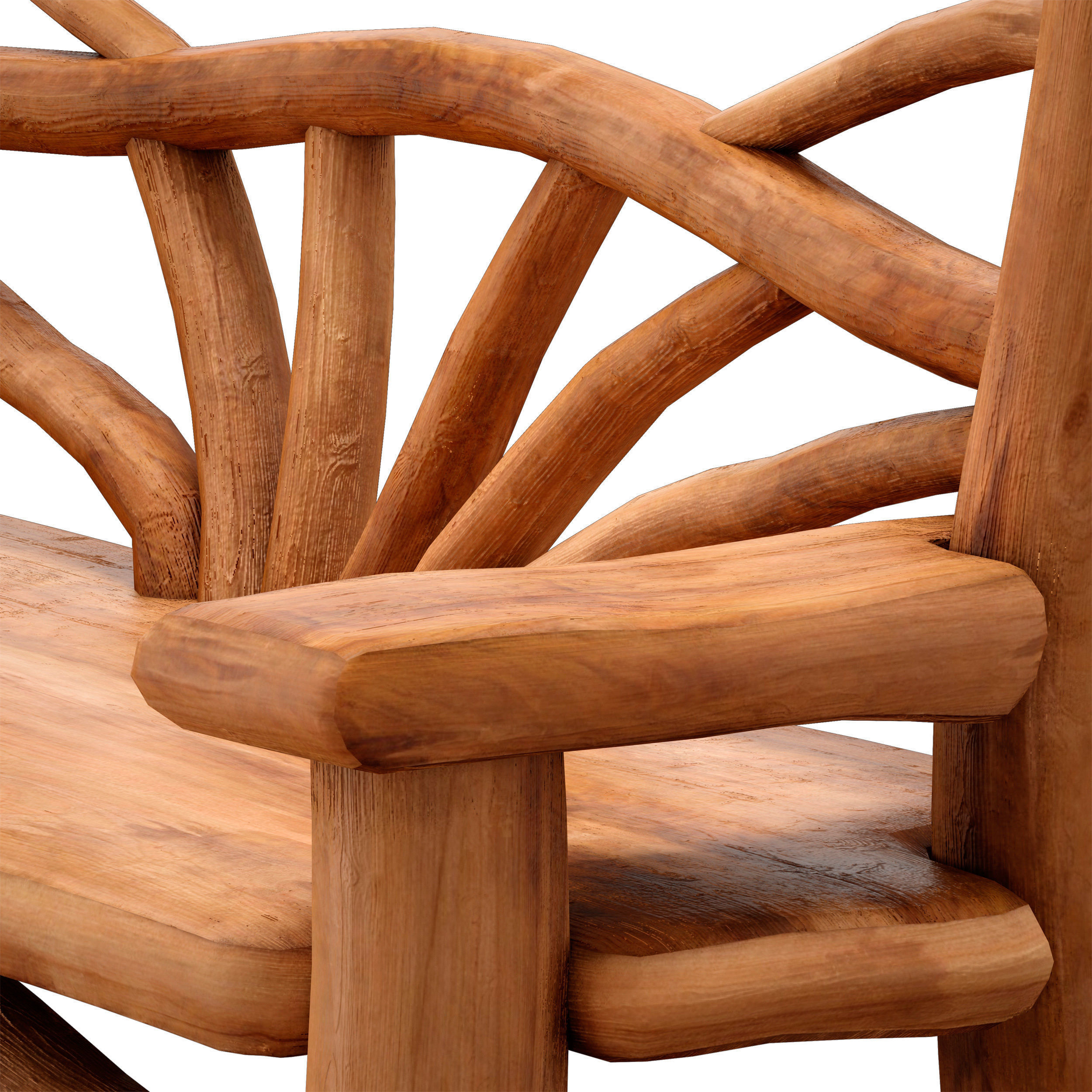 Wooden bench made of logs and branches 3D model_8