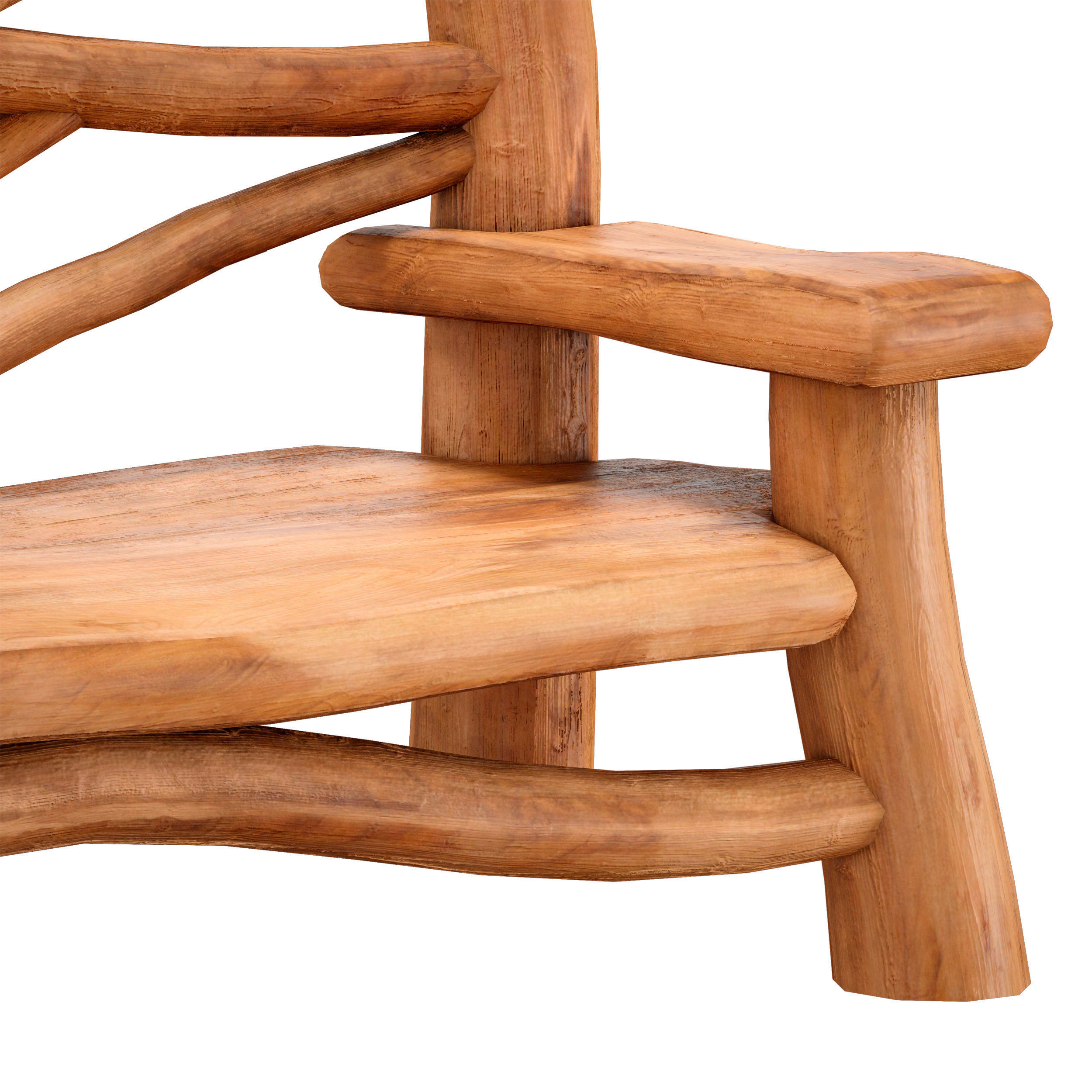 Wooden bench made of logs and branches 3D model_9