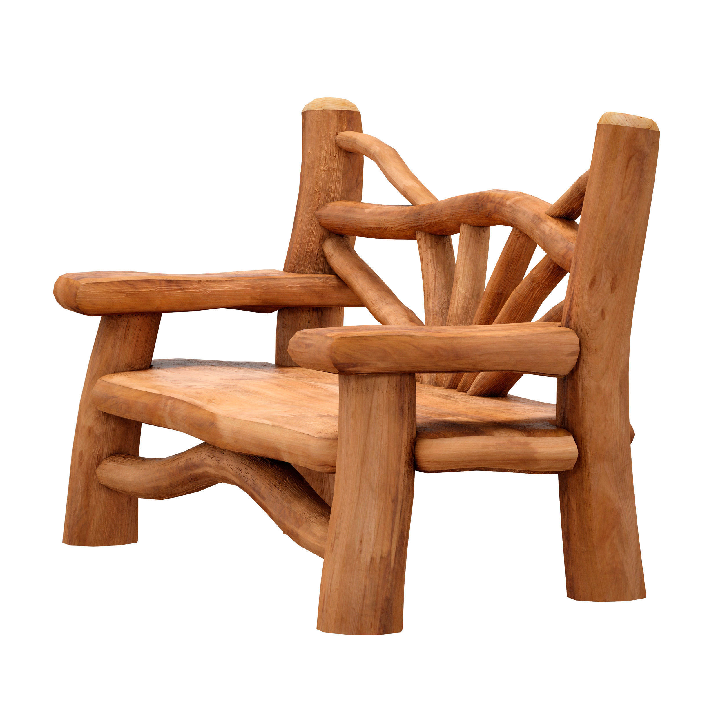 Wooden bench made of logs and branches 3D model_7