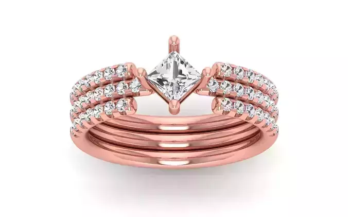 Women Solitaire Three Band Ring 3dm STL OBJ FBX  Renders Details