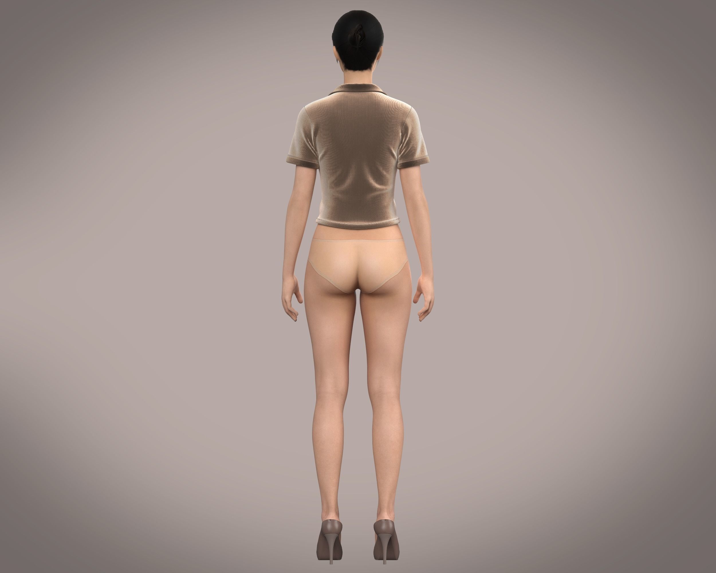Ladies velour polo co-ord in brown 3D model_7