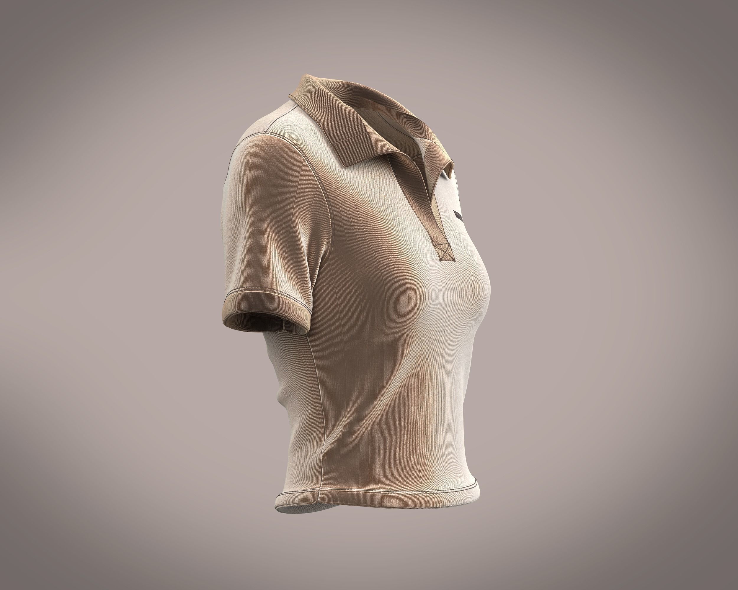 Ladies velour polo co-ord in brown 3D model_1