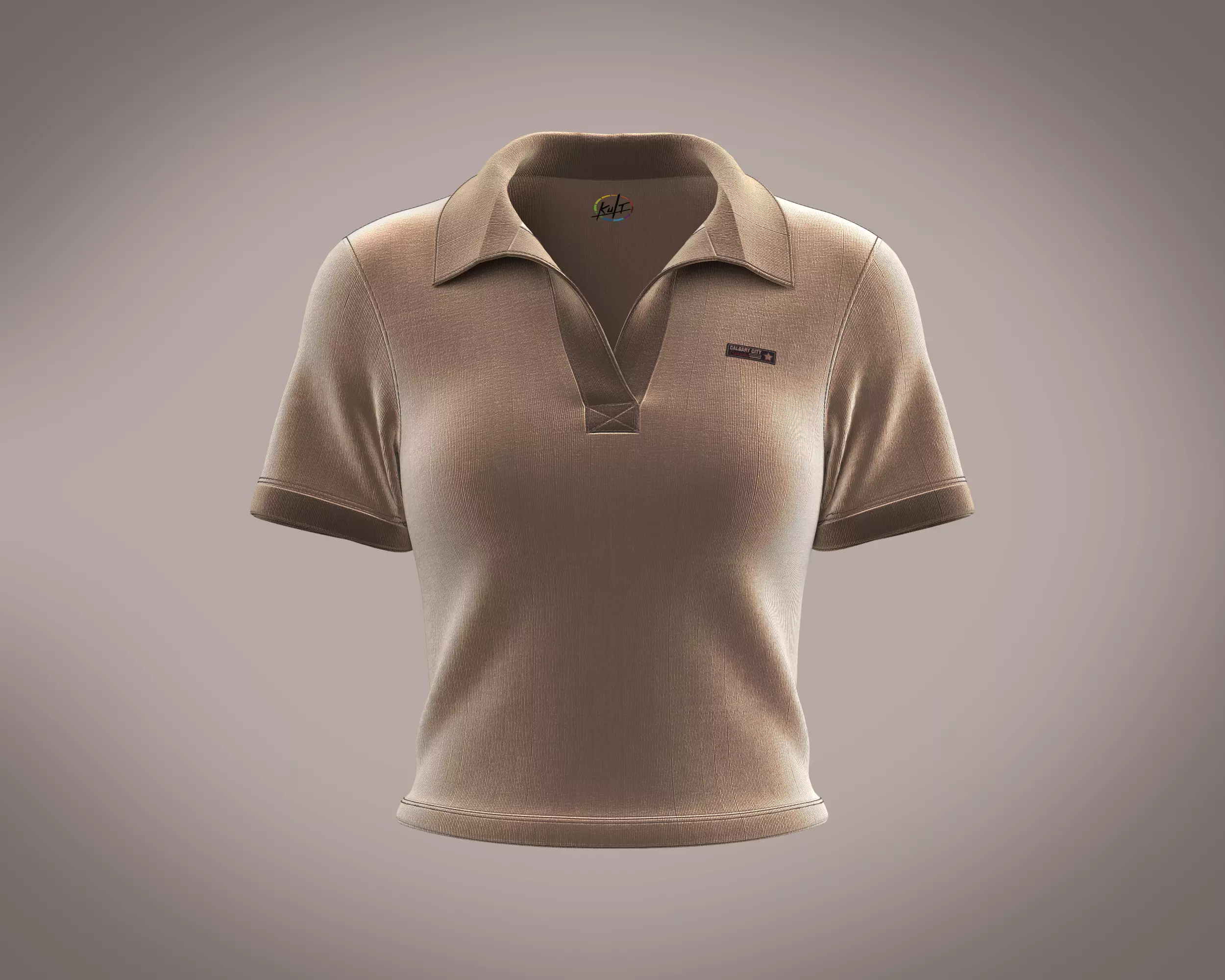 Ladies velour polo co-ord in brown 3D model_0