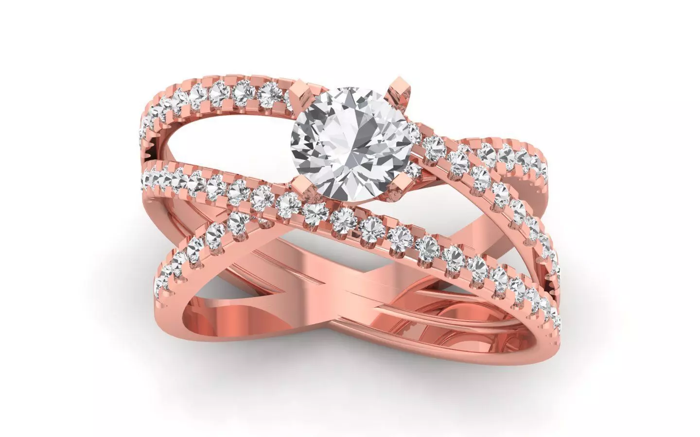 Women Solitaire Three Band Ring 3dm STL OBJ FBX Renders Details 3D print model