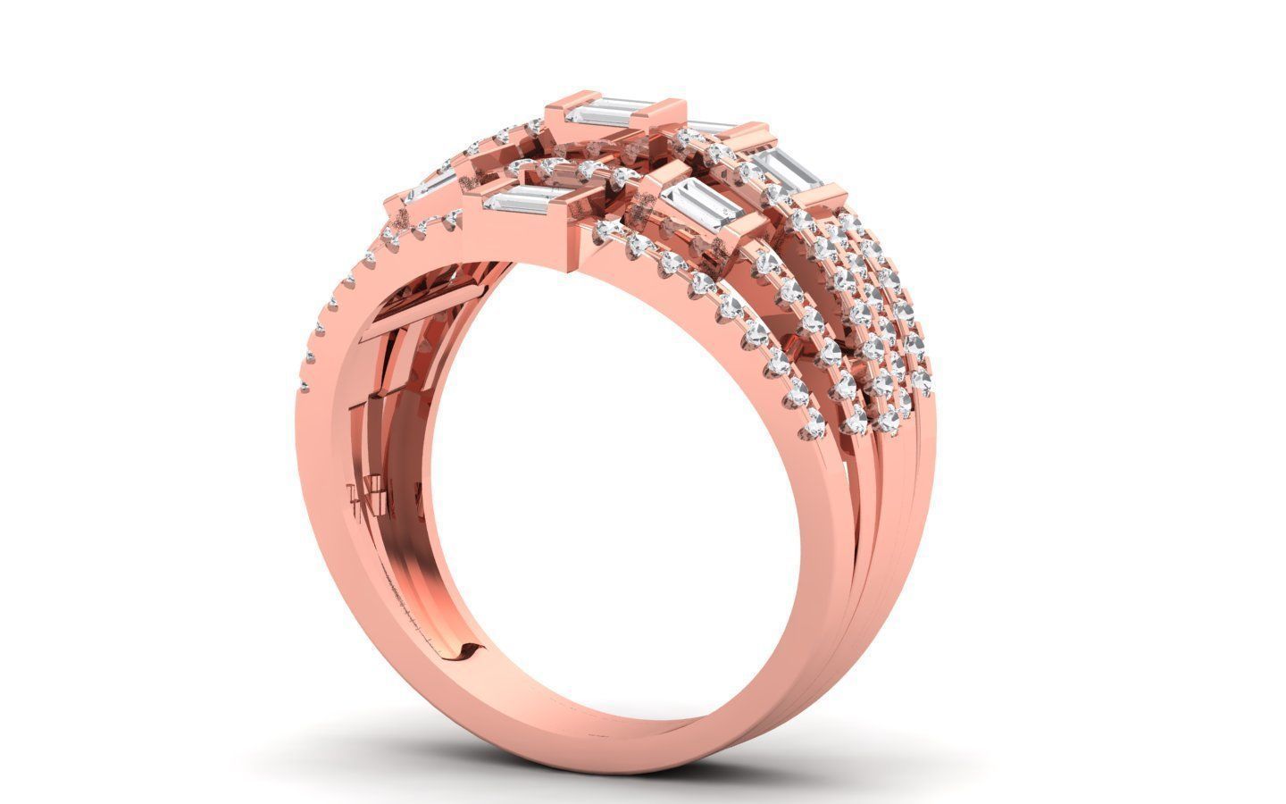 Women Solitaire Four Band Ring 3dm STL OBJ FBX Renders Details 3D print model_2