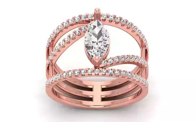 Women Solitaire Marquise Diamond Three Band Ring 