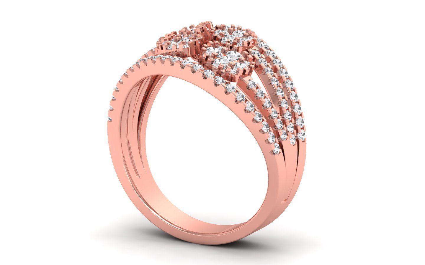 Women Solitaire Four Band Ring 3dm STL OBJ FBX  Renders Details 3D print model_1